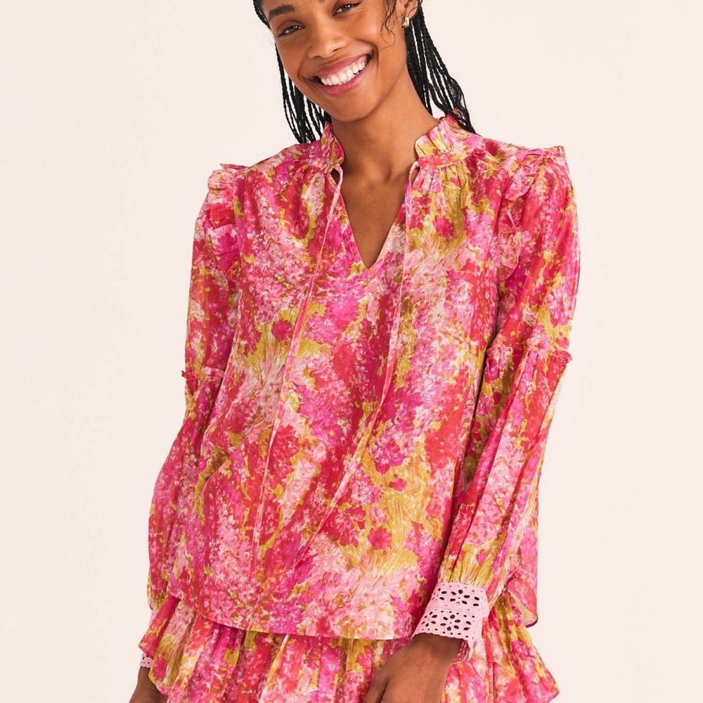 Love Shack Fancy Ronalda Blouse in Swaying Coral Size XL